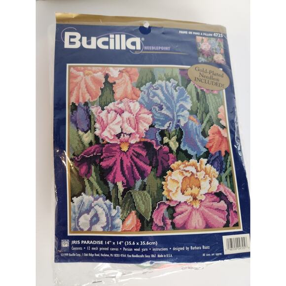 Vintage Bucilla Needlepoint Kit #4725 Iris Paradise 14" x 14" No Needles - Picture 1 of 6